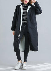 Women black Plus Size casual coats Fabrics zippered patchwork outwears - SooLinen