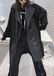 Women black Plus Size coat for woman Sleeve Stand zippered fall jackets - SooLinen