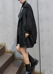 Women black Plus Size coat for woman Sleeve Stand zippered fall jackets - SooLinen