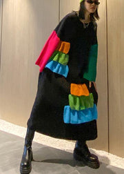Women black Sweater Aesthetic Refashion o neck patchwork DIY knit dresses - SooLinen