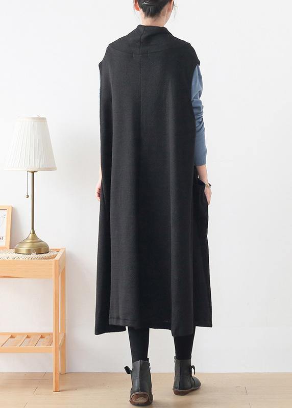 Women black Sweater dress outfit plus size o neck asymmetric Art knitwear - SooLinen