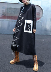 Women black Sweater dresses DIY patchwork color Ugly fall knitwear - SooLinen