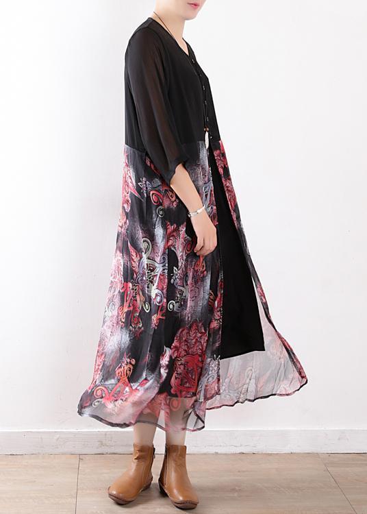 Women black chiffon cardigan For Women 2019 Fabrics patchwork prints Maxi summer Dress
