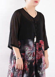 Women black chiffon cardigan For Women 2019 Fabrics patchwork prints Maxi summer Dress