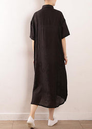 Women black clothes Metropolitan Museum Photography side open Maxi summer Dresses - SooLinen