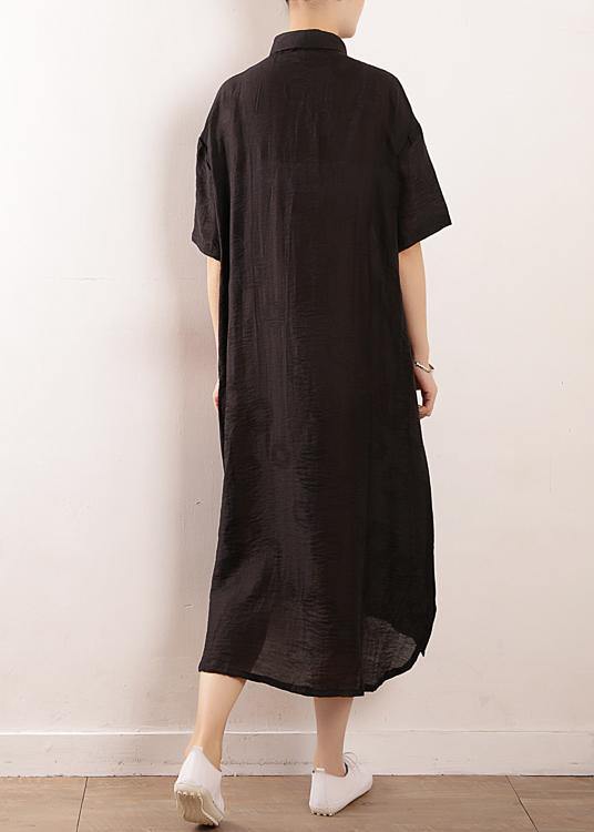 Women black clothes Metropolitan Museum Photography side open Maxi summer Dresses - SooLinen