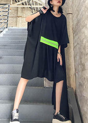 Women black clothes o neck asymmetric Art Dresses - SooLinen