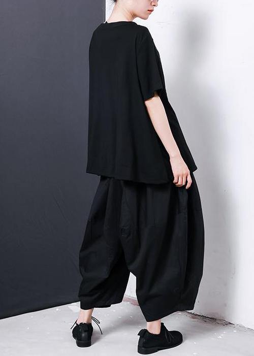 Women black cotton blended Solid Color Pleated Loose Bloomers - SooLinen