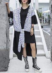 Women black cotton clothes  false two pieces box summer top - SooLinen