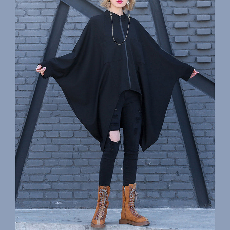 Schwarze Baumwollkleidung für Frauen für Frauen in Übergröße, O-Ausschnitt, extra große Saum-Silhouette-Bluse