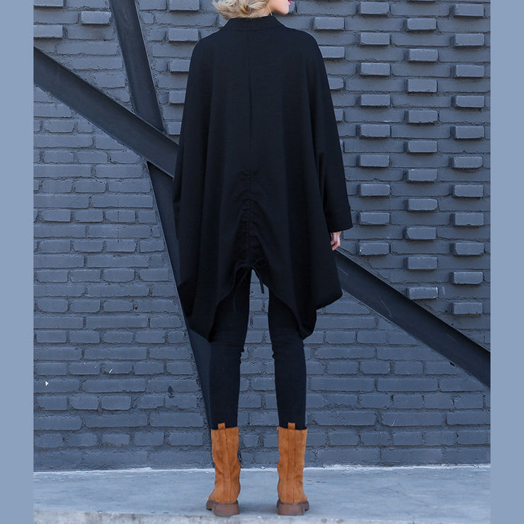Schwarze Baumwollkleidung für Frauen für Frauen in Übergröße, O-Ausschnitt, extra große Saum-Silhouette-Bluse