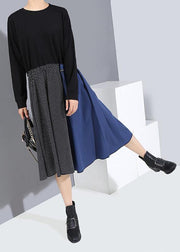 Women black cotton dress patchwork Maxi fall Dresses - SooLinen