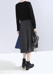 Women black cotton dress patchwork Maxi fall Dresses - SooLinen