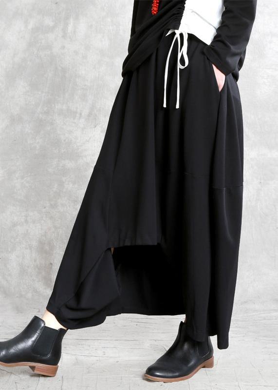 Women black cotton skirt elastic waist asymmetric skirt - SooLinen