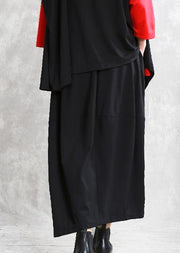 Women black cotton skirt elastic waist asymmetric skirt - SooLinen