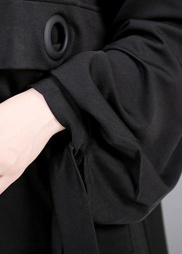 Women black cotton tunic pattern big pockets long zippered Dresses - SooLinen