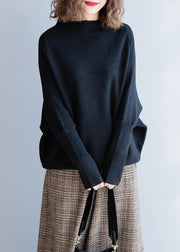 Women black knitted clothes o neck Batwing Sleeve trendy plus size fall knitwear - SooLinen