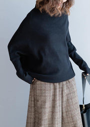 Women black knitted clothes o neck Batwing Sleeve trendy plus size fall knitwear - SooLinen