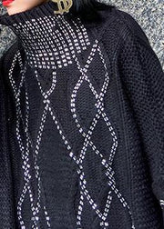 Women black knitted t shirt Sequined fashion high neck sweaters - SooLinen