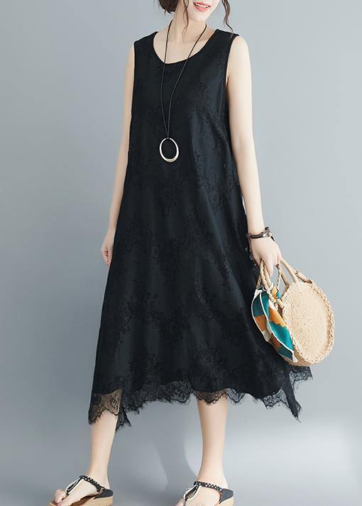 Women black laceclothes For Women o neck Kaftan summer sleeveless Dress - SooLinen