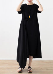 Women black linen clothes For Women asymmetric hem long summer Dress - SooLinen