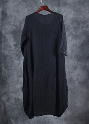Women black linen dresses o neck Dresses fall Dresses - SooLinen