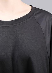 Women black patchwork cotton quilting dresses long sleeve Robe o neck Dresses - SooLinen