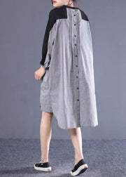 Women black plaid outfit o neck patchwork tunic Dresses - SooLinen