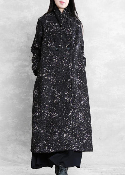Women black print Plus Size clothes Inspiration pockets fall coat - SooLinen