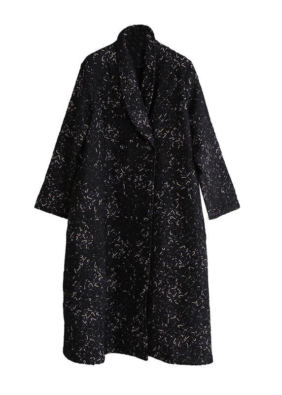 Women black print Plus Size clothes Inspiration pockets fall coat - SooLinen