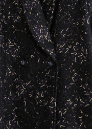 Women black print Plus Size tunic coat Fashion Ideas Notched pockets coat - SooLinen