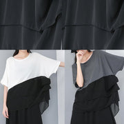 Women black shirts women Fine Cotton Chiffon Spliced Solid Irregular Blouse - SooLinen
