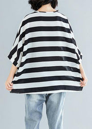 Women black striped chiffon dresses Fashion Sleeve Batwing Sleeve Art Summer tops - SooLinen