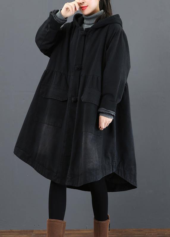 Women black  clothes Fashion Ideas hooded large hem coat - SooLinen