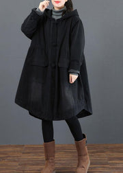 Women black  clothes Fashion Ideas hooded large hem coat - SooLinen