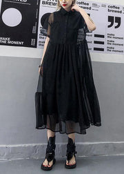 Women black tulle tunic top short sleeve Robe summer Dress - SooLinen