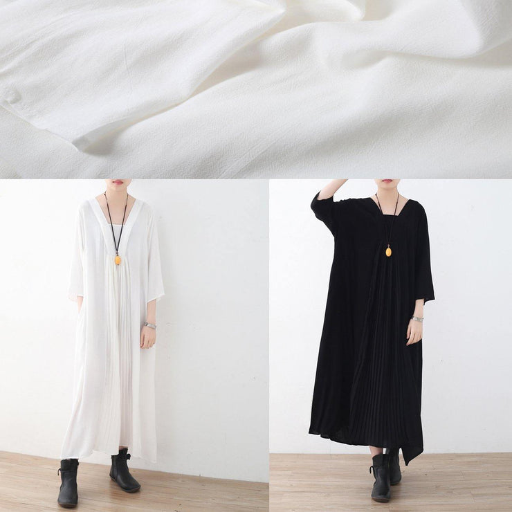 Women black v neck chiffon quilting dresses Cinched Maxi summer Dress - SooLinen