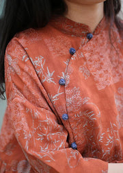 Women blue print cotton quilting clothes stand collar exra large hem Traveling summer Dress - SooLinen