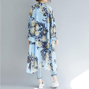 Women blue prints chiffon clothes For Women fine Inspiration lapel collar tunic low high design shirt