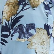 Frauen blaue Drucke Chiffon-Kleidung für Frauen feine Inspiration Reverskragen Tunika Low-High-Design-Shirt