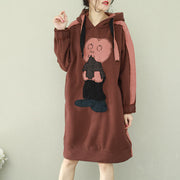 Frauen braun Baumwolle Kleiderschränke Vintage Fotografie dickes kurzes Kleid mit Kapuze