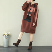 Women brown Cotton Wardrobes Vintage Photography hooded thick short Dress