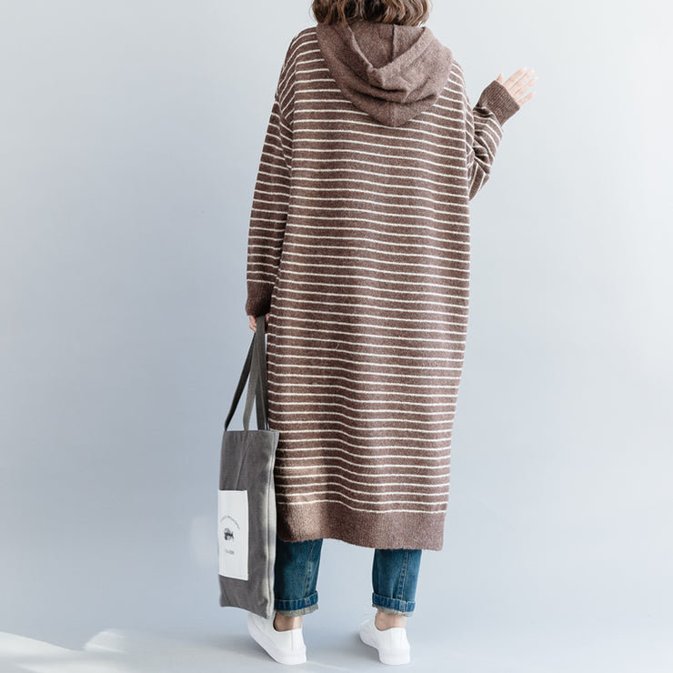 Women brown striped Sweater Aesthetic Quotes Funny hooded knitwear