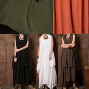 Women chocolate linen dresses sleeveless cotton Dresses - SooLinen