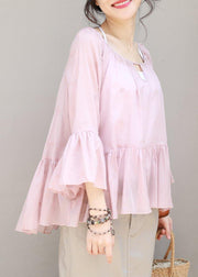 Women cotton Long Shirts boutique Summer Pleated Hem Loose Casual Blouse - SooLinen