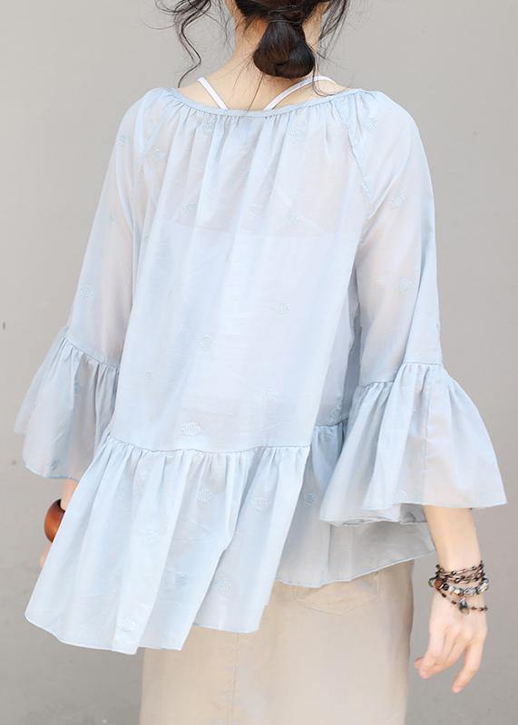 Women cotton Long Shirts boutique Summer Pleated Hem Loose Casual Blouse - SooLinen