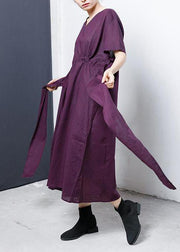 Women cotton Tunics Fine Lacing And Drawstring Solid Color Dress - SooLinen