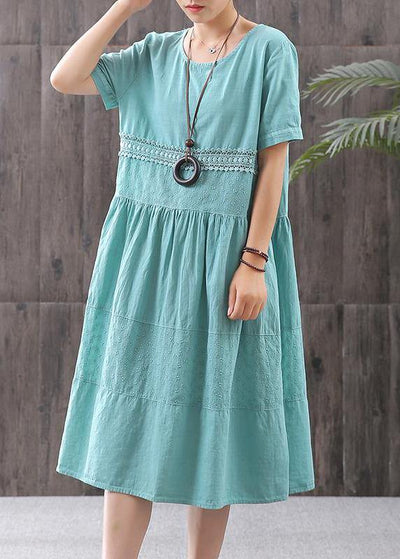 Women cotton clothes For Women Plus Size Cotton Solid Short Sleeve A-Line Dress - SooLinen