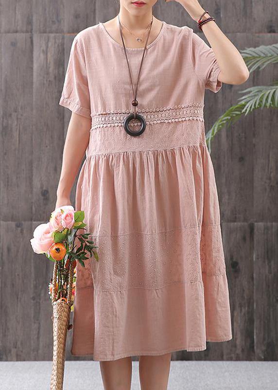 Women cotton clothes For Women Plus Size Cotton Solid Short Sleeve A-Line Dress - SooLinen