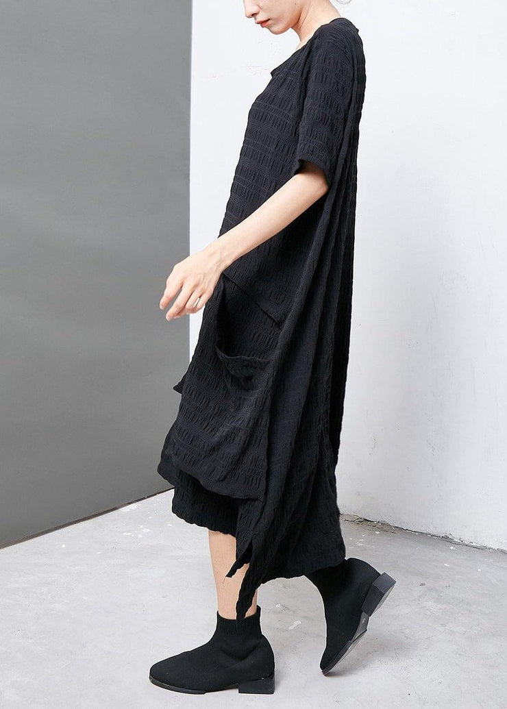 Women cotton clothes Organic Irregular Casual Round Neck Cotton Solid Dress - SooLinen